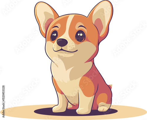 Adorable cartoon Corgi with big eyes and a happy expression.