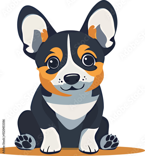 Adorable cartoon Corgi puppy with big eyes and vibrant fur details.