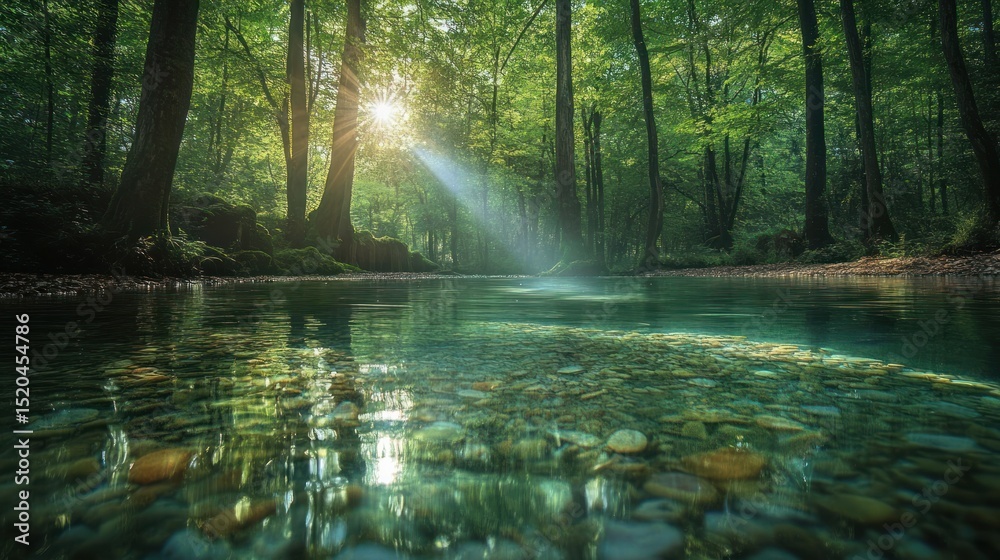 Fototapeta premium Forest sunlight water reflection