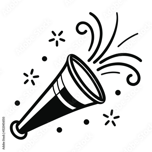 Party horn line art icon black and white isolated on white background