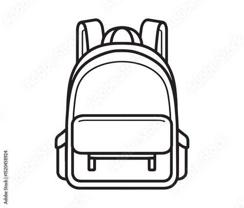 Line art school bag isolated on white background. Simple backpack icon for students and travelers.