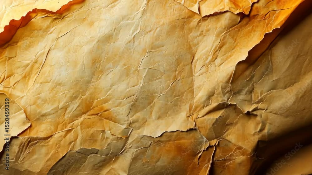 Crumpled sheet of paper with torn edges, showing warm brown and golden colors