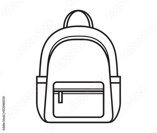 Line art school bag isolated on white background. Simple backpack icon for students and travelers.