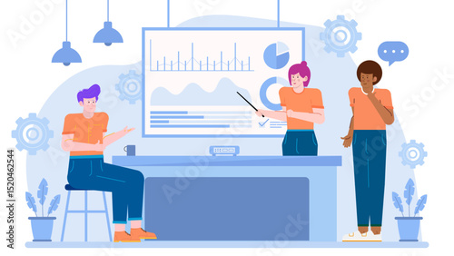 Presentation featuring three individuals alongside informative graphs. Perfect for business, educational, or professional developmentrelated projects.