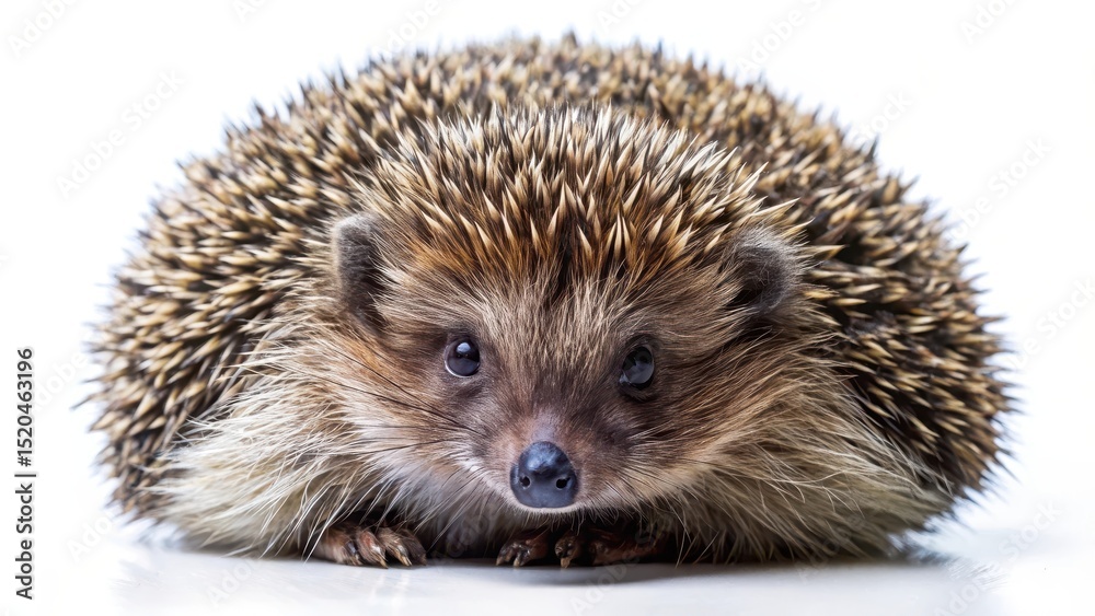 Obraz premium Small spiky mammal curled in a defensive ball , hedgehog, cuddly animals