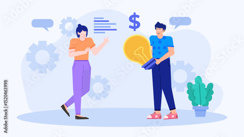 Title Two people discussing a new idea. This image is ideal for business, collaboration, brainstorming, team meetings, strategy discussions, and creative thinking concepts.