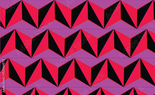 Repeat Abstract Red and Black Seamless Vector Pattern with 3D Arrowhead Motifs for Textile and Print Design