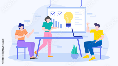 Three professionals brainstorm a new concept in a modern office setting. Perfect for illustrating teamwork, collaboration, and creative brainstorming sessions.