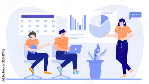 Three people in an office setting, suitable for business presentations, teamwork concepts, workplace diversity, corporate websites, and marketing materials.