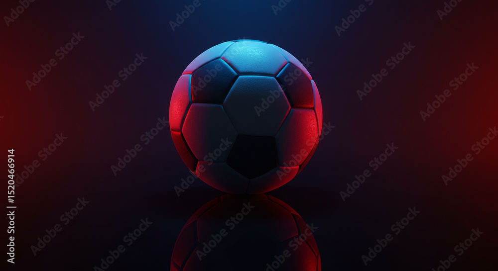 Fototapeta premium Soccer ball with colored lights on black, stylish studio photo