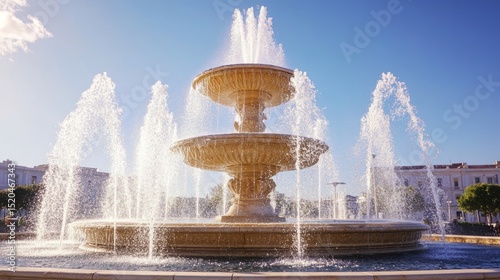 Golden fountain with water jets