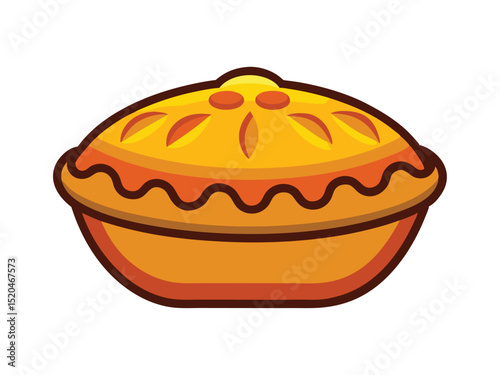 Delicious cartoon illustration of a whole baked pie perfect for thanksgiving or autumn themes.