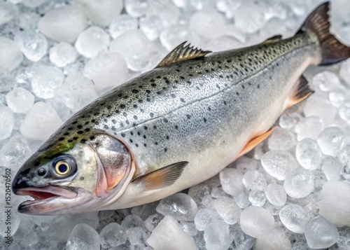 Fresh sea trout on market on ice