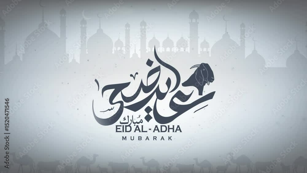 Flat Animated sheep, camel, goat. Muslim holiday the sacrifice an animal to God, Eid al Adha greeting 4K HD animation concept.
