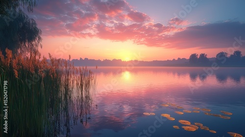 Serene sunrise over tranquil lake (1)