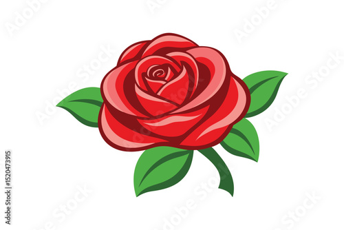 Single red rose vector illustration isolated on white background