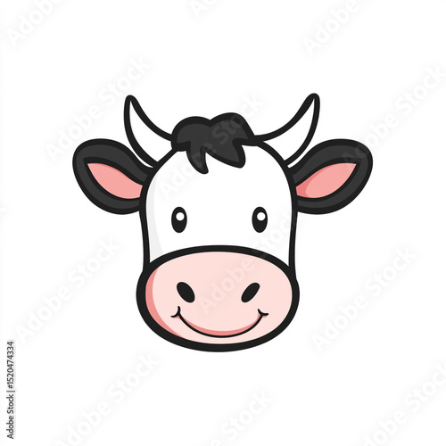 Wallpaper Mural A cute and friendly cartoon cow head with large, happy eyes and a wide smile, in black and white, isolated on a white background.
 Torontodigital.ca