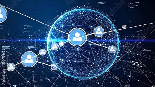 Connected people in a digital network globe