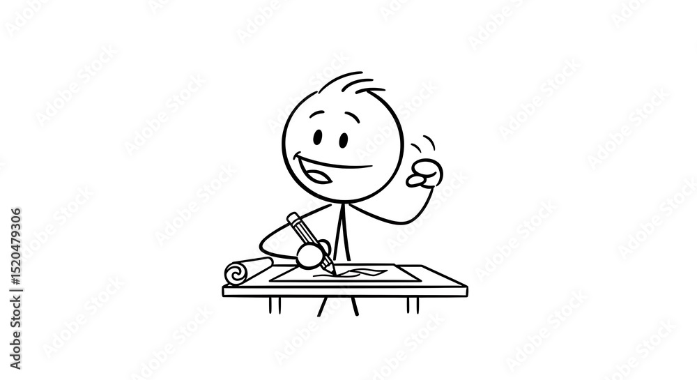 Enthusiastic Stick Figure Artist Creating Design on a Tablet Enthusiastic Stick Figure Artist Creating Design on a Tablet
