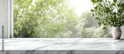 Marble countertop with greenery view
