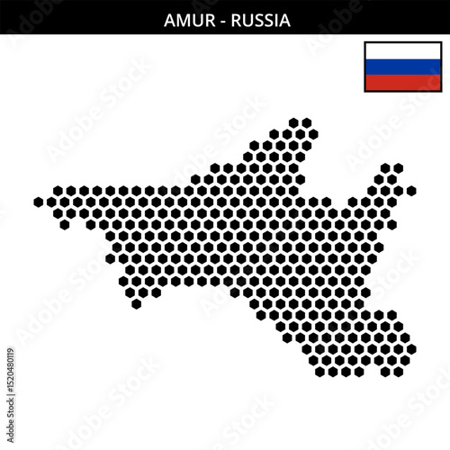 Big hexagonal dotted map of amur in Russia