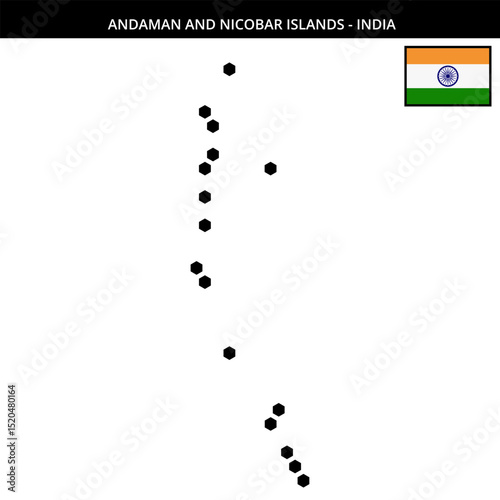 Big hexagonal dotted map of andaman-and-nicobar-islands in India