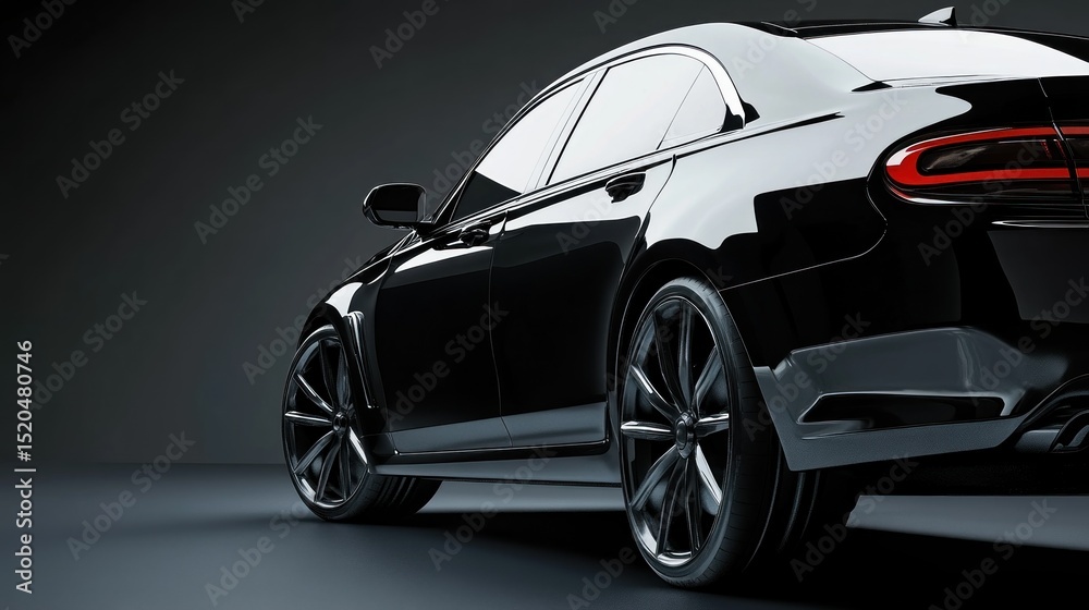 Naklejka premium Rear view of modern black premium car in studio light