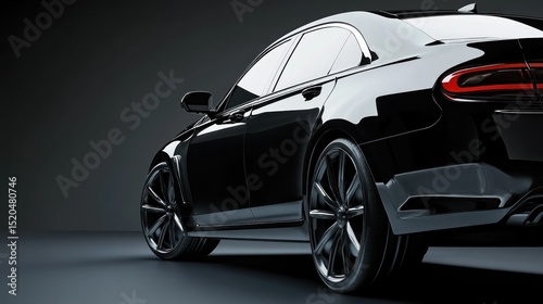 Rear view of modern black premium car in studio light