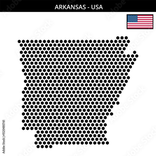 Big hexagonal dotted map of arkansas in the USA