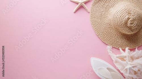 Summer accessories on pink background