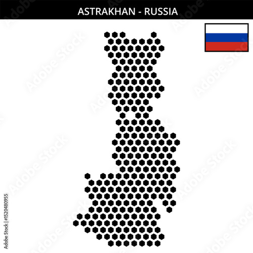 Big hexagonal dotted map of Astrakhan in Russia