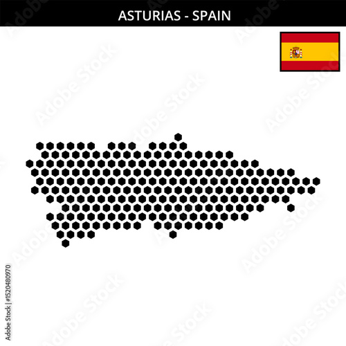Big hexagonal dotted map of asturias in Spain