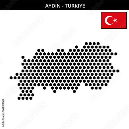 Big hexagonal dotted map of aydin in Turkiye