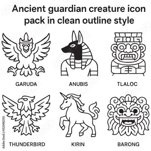 Mythical Guardian Icons – Black and White Protectors Vector Set