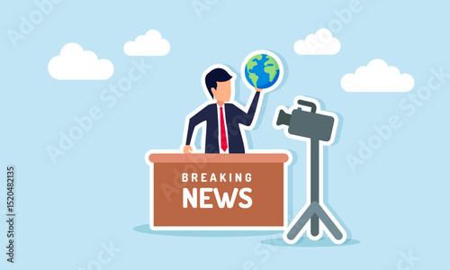 Businessman reading live news while holding a globe illustration of sharing information about global business development