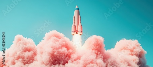 Rocket Launch in Pink Clouds