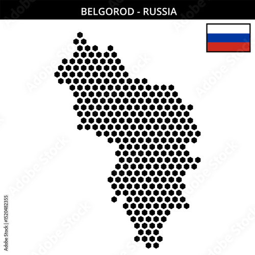 Big hexagonal dotted map of belgorod in Russia