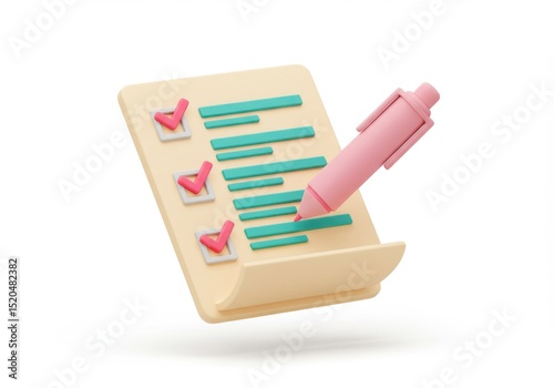Checklist with checkmarks and pen filling out the list