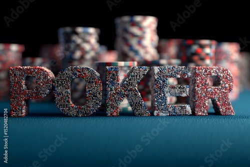 The word POKER spelled out in colorful poker chips on a dark blue background, representing the excitement and strategy of the game.