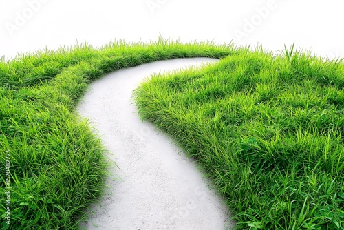 Scenic Curved Pathway Through Lush Green Grassland. Explore Tranquil Nature's Beauty