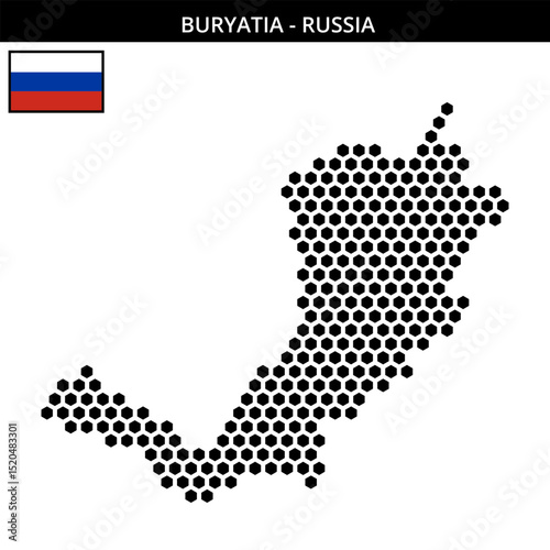 Big hexagonal dotted map of Buryatia in Russia