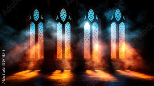 Gothic church interior, stained glass