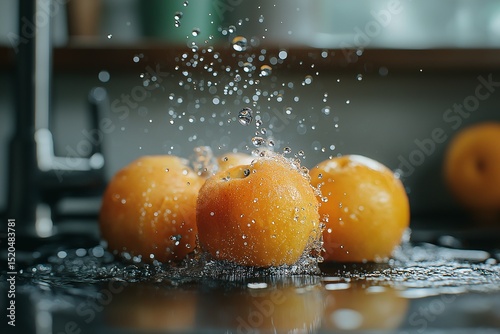 Vibrant Fresh Apples and Oranges in Water Splash Healthy Culinary Art and Hydration