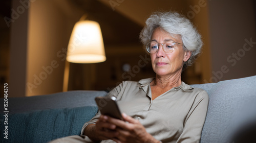 Senior Woman Making Online Transfer via Smartphone photo