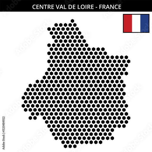 Big hexagonal dotted map of Centre-Val-de-Loire in France