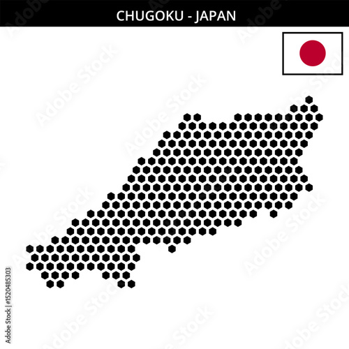 Big hexagonal dotted map of Chugoku in Japan