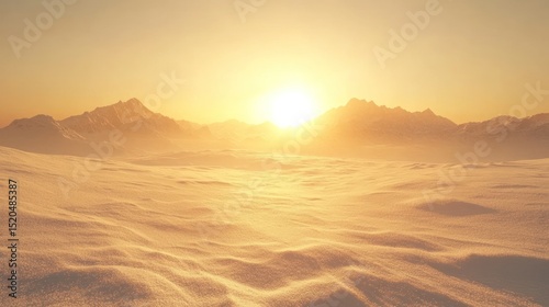Sunrise over a snow-covered desert landscape.  Possible use Stock photo for nature, travel, or adventure themes