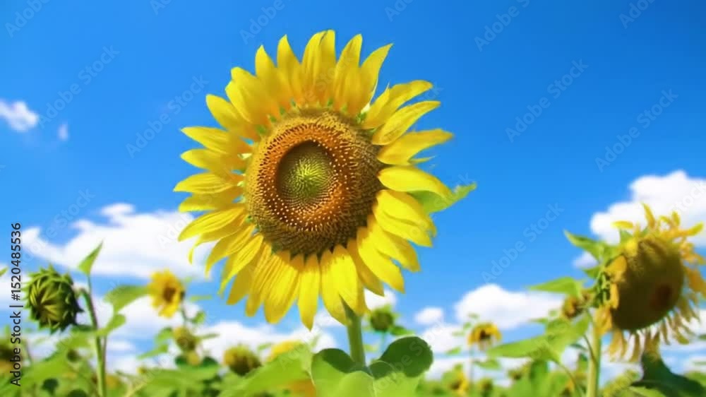 Sunflower in full bloom against blue sky