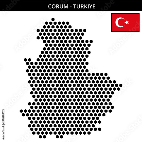 Big hexagonal dotted map of Corum in Turkiye