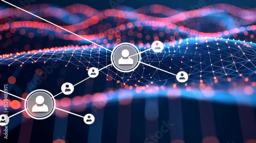 Network connections with human icon over wireframe and bokeh lights